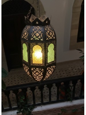 Moroccan Classic Metal Lampshade with coloured glass from Marrakesh 