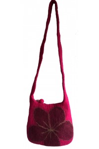 Bergundy Pink Felt Daisy Shoulder Bag / Handbag - Fair Trade - Handmade Lovely & Tactile