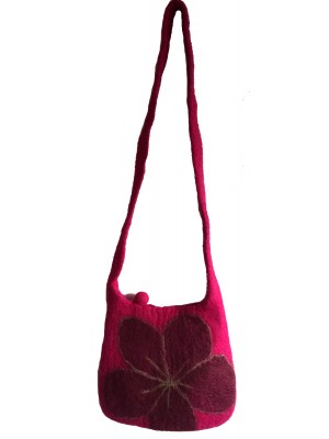 Bergundy Pink Felt Daisy Shoulder Bag / Handbag - Fair Trade - Handmade Lovely & Tactile