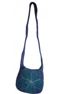 Blue Felt Daisy Shoulder Bag / Handbag - Fair Trade - Handmade Lovely & Tactile