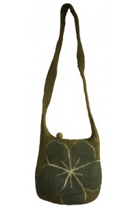 Green Felt Daisy Shoulder Bag / Handbag - Fair Trade - Handmade Lovely & Tactile