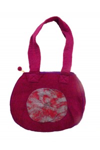Fair Trade Hand Made Lovely Tactile Double Circle Variegated Felt Hand Bag - Purple