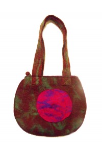 Fair Trade Hand Made Lovely Tactile Double Circle Variegated Felt Hand Bag - Pink