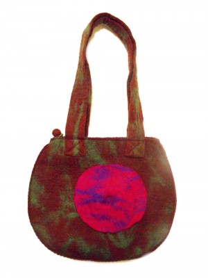Fair Trade Hand Made Lovely Tactile Double Circle Variegated Felt Hand Bag - Pink