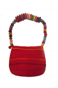 Fair Trade Hand Made Lovely Tactile Red Striped Felt Hand Bag / Shoulder Bag 