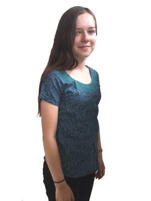 100% Cotton Classic Round Neck Blue / White Block Print Short Sleeve Tunic Top - Fair Trade 100% Cotton Classic Round Neck Blue / White Block Print Short Sleeve Tunic Top - Fair Trade