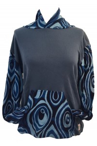 Fair Trade Blue Jersey Cotton Retro Spiral Ladies Hoodie 