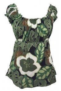 Lovely Green/ White Floaty Bold Floral Print Emily Blouse -  On the shoulder or off the Shoulder - Fair Trade 100% Cotton