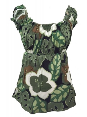 Lovely Green/ White Floaty Bold Floral Print Emily Blouse - On the shoulder or off the Shoulder - Fair Trade 100% Cotton Lovely Green/ White Floaty Bold Floral Print Emily Blouse - On the shoulder or off the Shoulder - Fair Trade 100% Cotton