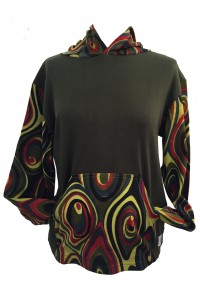 Fair Trade Green Jersey Cotton Retro Spiral Ladies Hoodie