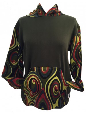 Fair Trade Green Jersey Cotton Retro Spiral Ladies Hoodie