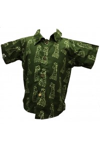 Boys Dark Green Classic Giraffe Design Short Sleeve Shirt Ages 1 - 5 - Fair Trade Boys Dark Green Classic Giraffe Design Short Sleeve Shirt Ages 1 - 5 - Fair Trade
