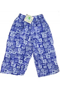 Kids Colourful Cotton Elasticated Children's Blue Ocean Print Trousers - Fair Trade