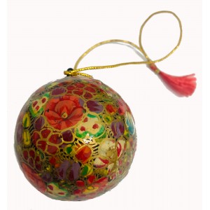  Kashmiri  Lacquerware Bauble Christmas Tree Decoration - Gold Flower Design