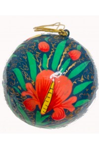 Large Kashmiri  Lacquerware Bauble Christmas Tree Decoration - Blue Orange Flower Design
