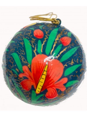 Large Kashmiri  Lacquerware Bauble Christmas Tree Decoration - Blue Orange Flower Design