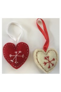 Fair Trade Felt Red & White Heart Christmas Decorations - Set of 2