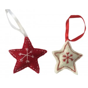Fair Trade Felt Red & White Star Christmas Decorations - Set of 2