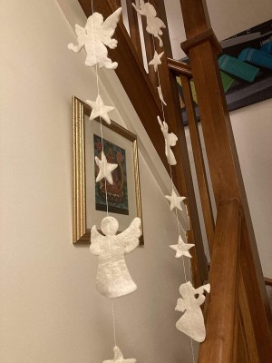 Lovely White Felt Traditional Christmas Angel, Cherub and Star Hanging Decoration - Fair Trade