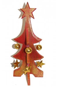 Fair Trade Festive Red Wooden Christmas Tree Tabletop Decorations