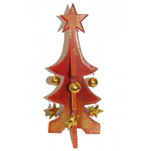 Fair Trade Festive Red Wooden Christmas Tree Tabletop Decorations