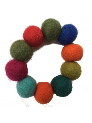 Hand Rolled Felt Rainbow Bobble Bracelet - Fair Trade