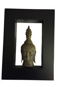 Bronze Vintage Sukhothai Buddha Head in a Contemporary Matt Black Frame - Fair Trade