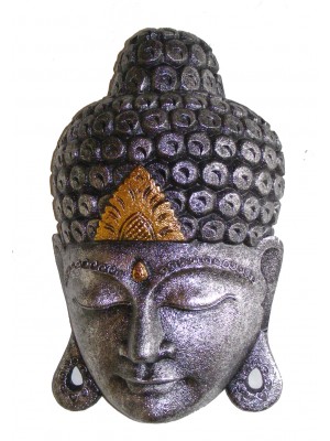 Hand Carved Large Gold and Silver Balinese Buddha Mask _ Fair Trade