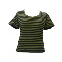 Fair Trade 100% Cotton Classic Stripey Olive Green / Black Ladies Fitted T Shirt