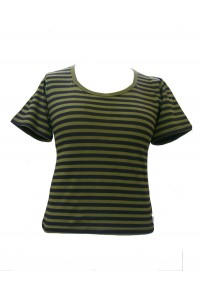Fair Trade 100% Cotton Classic Stripey Olive Green / Black Ladies Fitted T Shirt Fair Trade 100% Cotton Classic Stripey Olive Green / Black Ladies Fitted T Shirt
