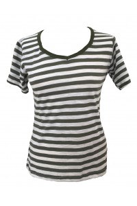 Fair Trade 100% Cotton Classic Stripey Green / White Ladies Fitted T Shirt