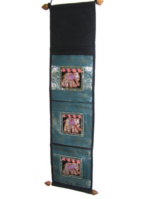 Thai Blue Sequined Elephant Letter Holder/ Banner - Fair Trade