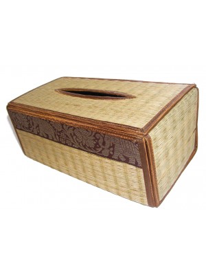 Natural Reed Tissue Box Cover with Elephant Design - Fair Trade