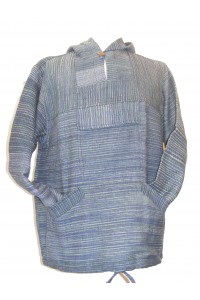 Handspun Cotton Nepalese Baja Jerga Style Hoodie - Blue / Green Stripes - Fair Trade