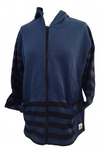 Retro Blue Hoodie with Black Stripes - Fair Trade Retro Blue Hoodie with Black Stripes - Fair Trade