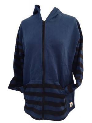 Retro Blue Hoodie with Black Stripes - Fair Trade