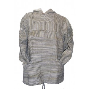Handspun Cotton Nepalese Baja Jerga Style Hoodie - Green / White Stripes - Fair Trade