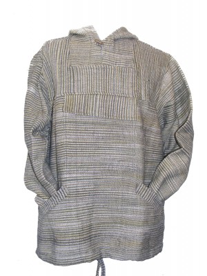 Handspun Cotton Nepalese Baja Jerga Style Hoodie - Green / White Stripes - Fair Trade