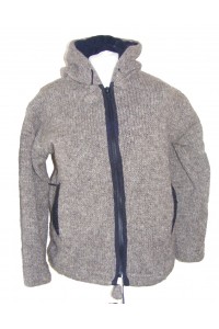 Fair Trade Natural Light Brown Hand Knit Fleece Lined Woollen Jacket 