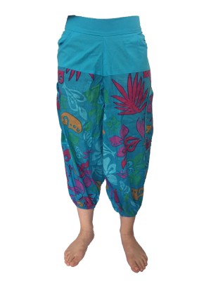 Fair Trade Bright Blue Cotton Cropped 3/4 Length Beach Trousers