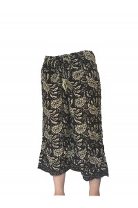 Fair Trade Black and Cream Print Drawstring Cropped 3/4 Length Trousers