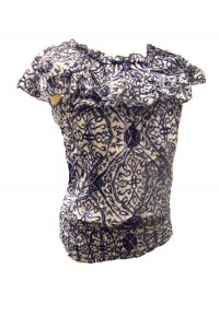 100% Floaty Cotton Ruffle Collar Blue / White Jasmine Print Blouse - Fair Trade 100% Floaty Cotton Ruffle Collar Blue / White Jasmine Print Blouse - Fair Trade