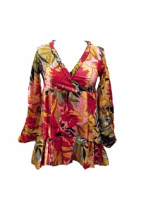 Ethnic Bold Flower Print Pale Blue & Pink Abbie Blouse - Fair Trade 100% Cotton Ethnic Bold Flower Print Pale Blue & Pink Abbie Blouse - Fair Trade 100% Cotton