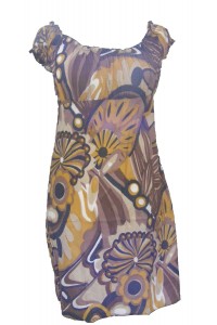 100% Soft Cotton Short Brown / Yellow Shelley Bold Patterned Summer Dress / Long Top - Fair Trade 