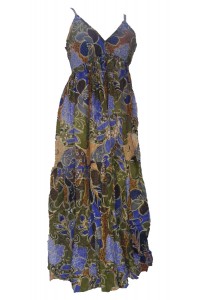 100% Soft Cotton Bold Bright Blue Flower Patterned Long Louisa Summer Maternity Dress  - Fair Trade 