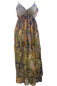 100% Soft Cotton Bold Earthy Brown Flower Patterned Long Louisa Summer Maternity Dress  - Fair Trade 