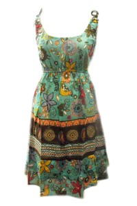 100% Cotton Colourful Turquoise Elephant Print Hattie Short Sundress - Fair Trade 100% Cotton Colourful Turquoise Elephant Print Hattie Short Sundress - Fair Trade
