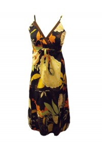 Bold Floral Patterned Dark Chocolate Brown Carmen Summer Maxi Dress - Fair Trade 100% Cotton Bold Floral Patterned Dark Chocolate Brown Carmen Summer Maxi Dress - Fair Trade 100% Cotton