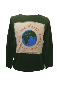 Fair Trade 100% Cotton Green One World One Love One Planet Long Sleeve T Shirt