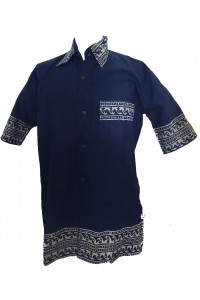 Blue Traditional Blockprint Cotton Mens Short Sleeve Shirt - Fair Trade Blue Traditional Blockprint Cotton Mens Short Sleeve Shirt - Fair Trade